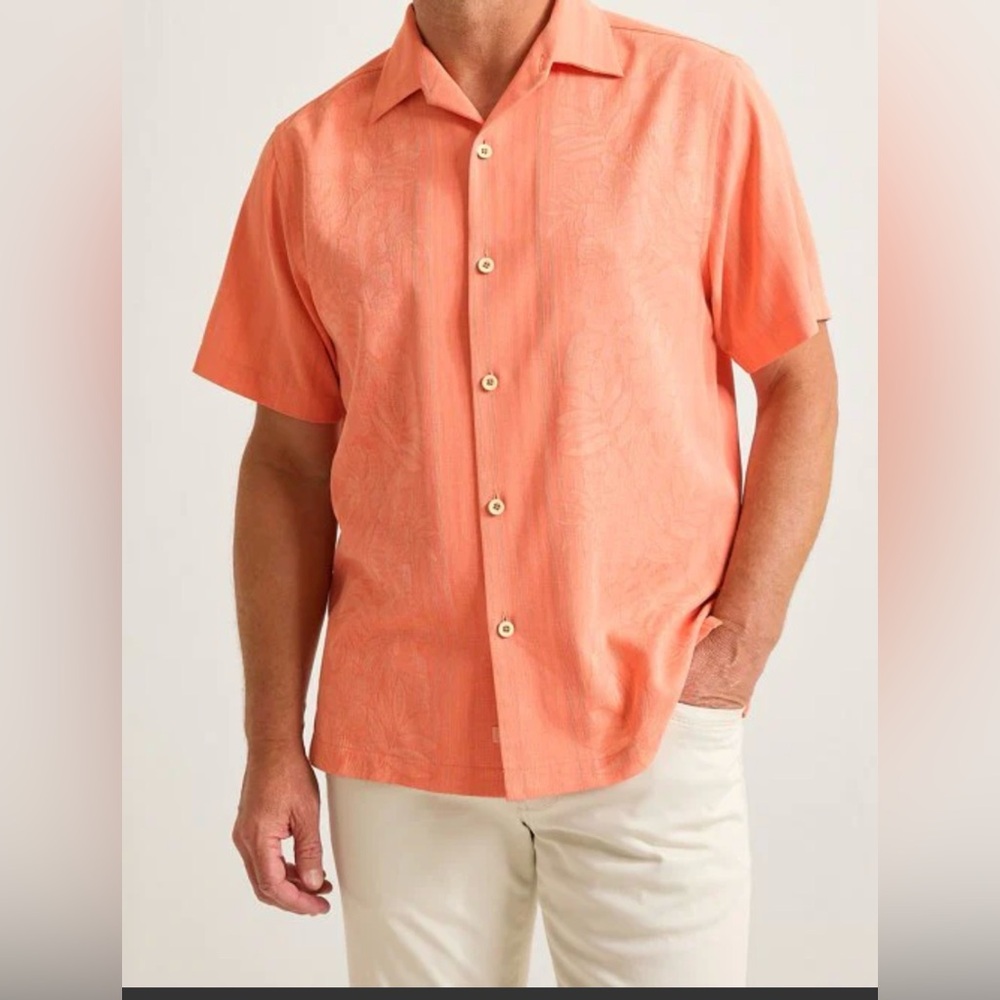 Tommy Bahama Men's Maui Border Silk Camp Shirt - Bright Peach size XL